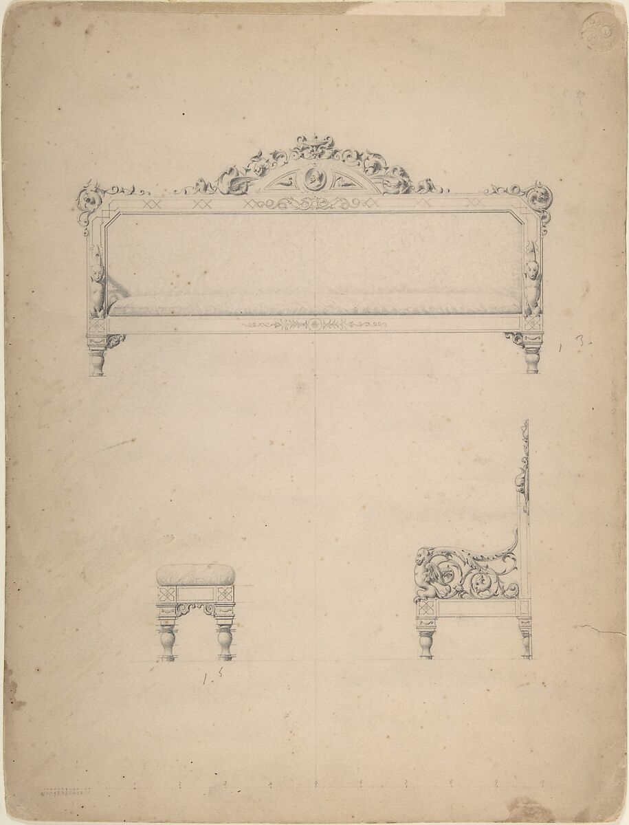 Designs for Couch, Chair, and Stool, Anonymous, Italian, 19th century 