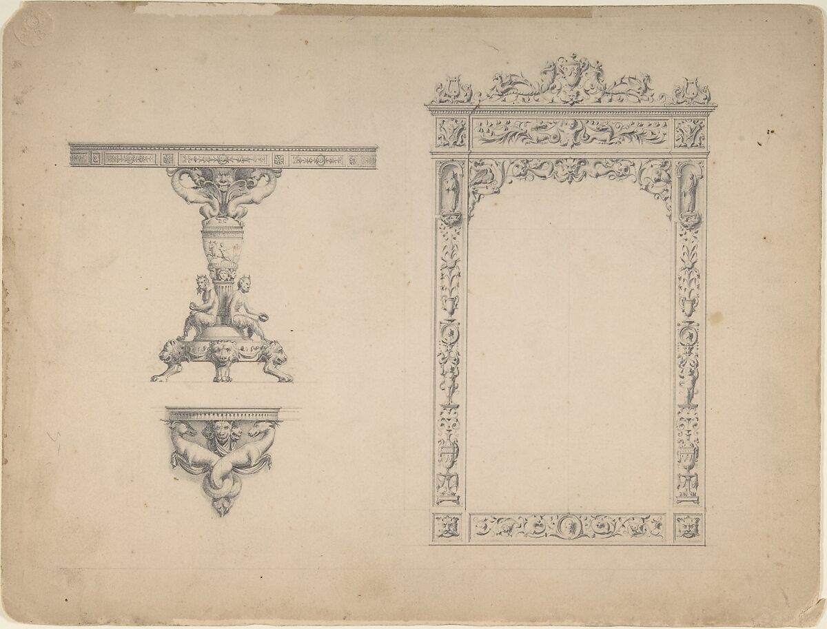 Designs for a Mirror Frame and Table, Anonymous, Italian, 19th century 