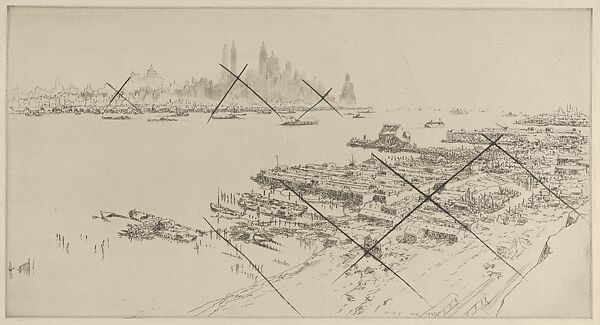 New York from Weehawken, James McBey (British, Newburgh 1883–1959 Tangier), Etching; proof pulled from cancelled plate 