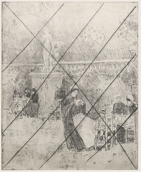 Garden of the Luxembourg, Childe Hassam (American, Dorchester, Massachusetts 1859–1935 East Hampton, New York), Etching; proof from cancelled plate 