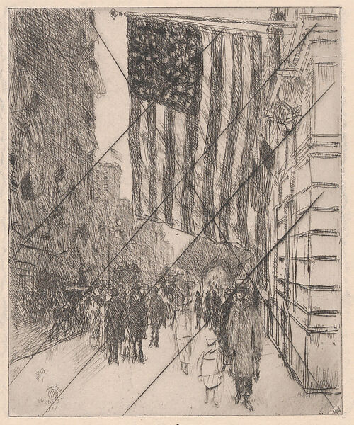 The Flag, Childe Hassam (American, Dorchester, Massachusetts 1859–1935 East Hampton, New York), Etching; proof from cancelled plate 