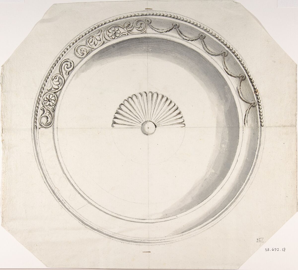 Tray or Platter with Two Alternate Designs, Anonymous, Italian, 19th century, Pen and ink and wash 