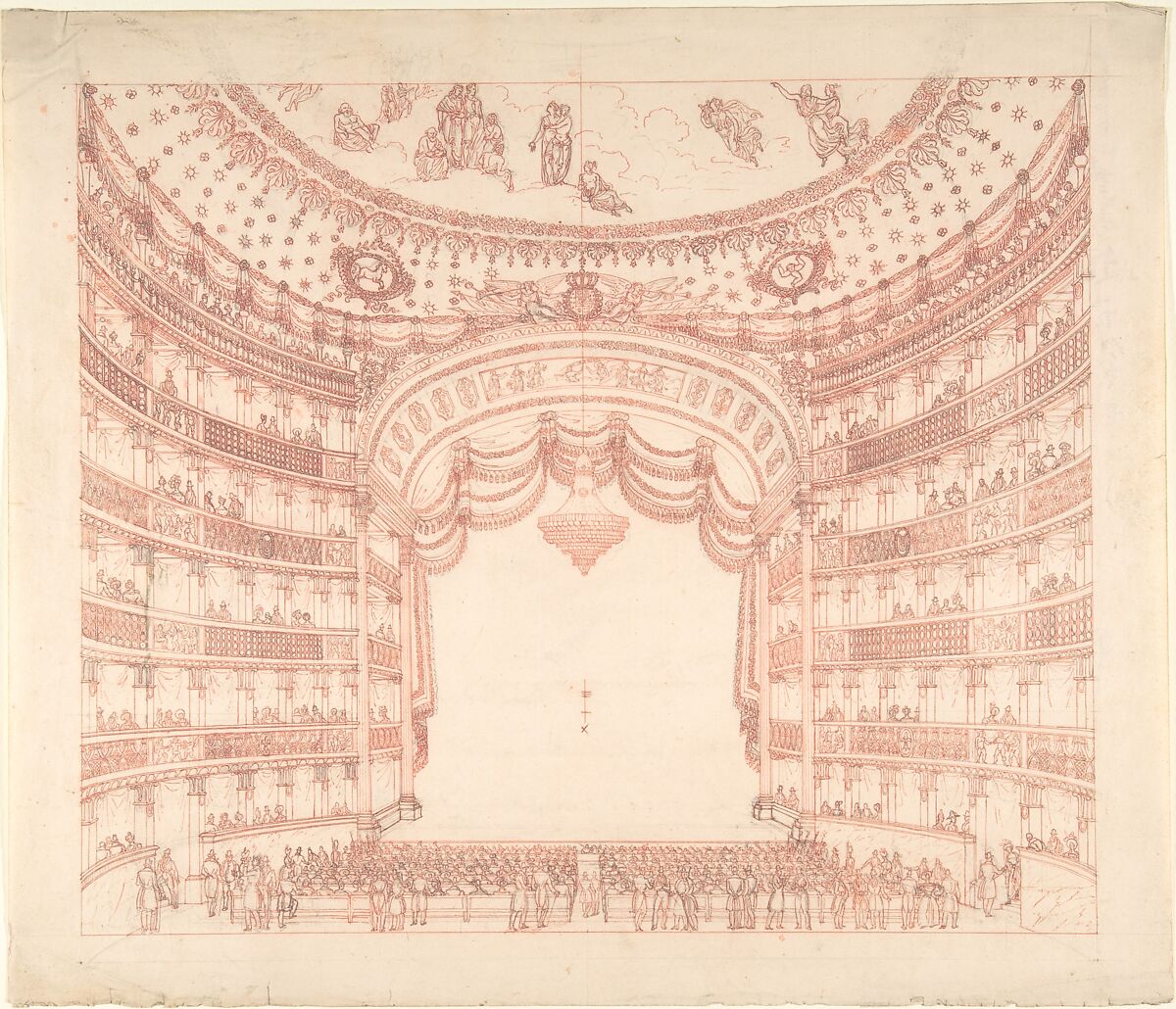 Empty Stage, Anonymous, Italian, 19th century, Pencil and red ink 