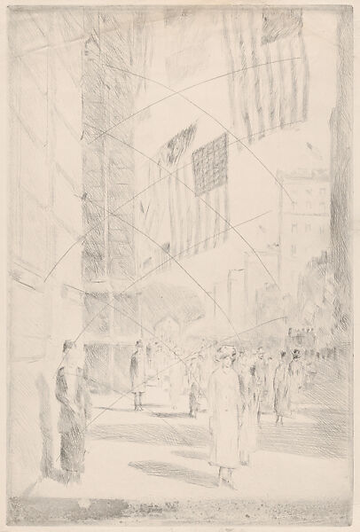 The Avenue of the Allies, Childe Hassam (American, Dorchester, Massachusetts 1859–1935 East Hampton, New York), Drypoint; proof from cancelled plate 