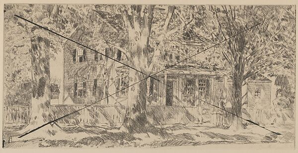 House on the Main Street, Easthampton, Childe Hassam (American, Dorchester, Massachusetts 1859–1935 East Hampton, New York), Etching; proof from cancelled plate 