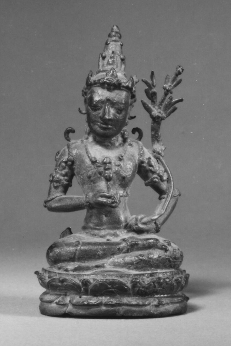 Seated Male Deity Supporting a Vajra on His Finger, Bronze, Indonesia (Java, Ngandjuk) 