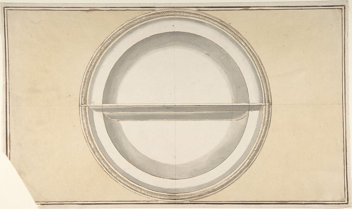 Round Vegetable Dish, Anonymous, Italian, 19th century, Pen and ink and wash 