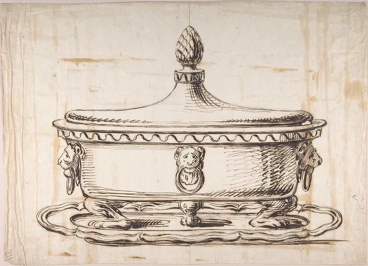 Tureen with Cover, Anonymous, Italian, 19th century, Pen and ink and wash 