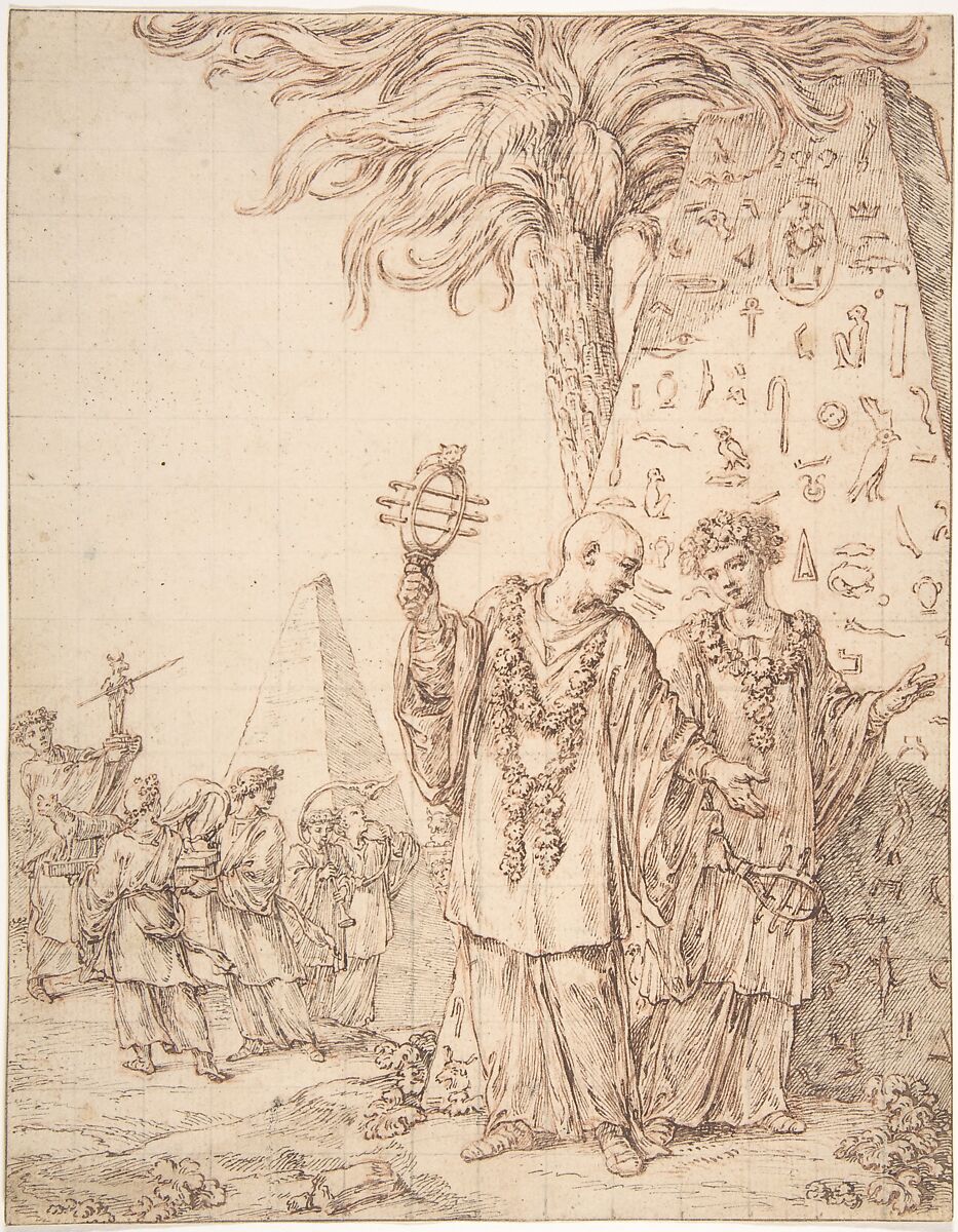 Procession at Memphis, Michel François Dandré-Bardon (French, Aix-en-Provence 1700–1783 Paris), Pen and brown ink over red chalk underdrawing, squared in black chalk 