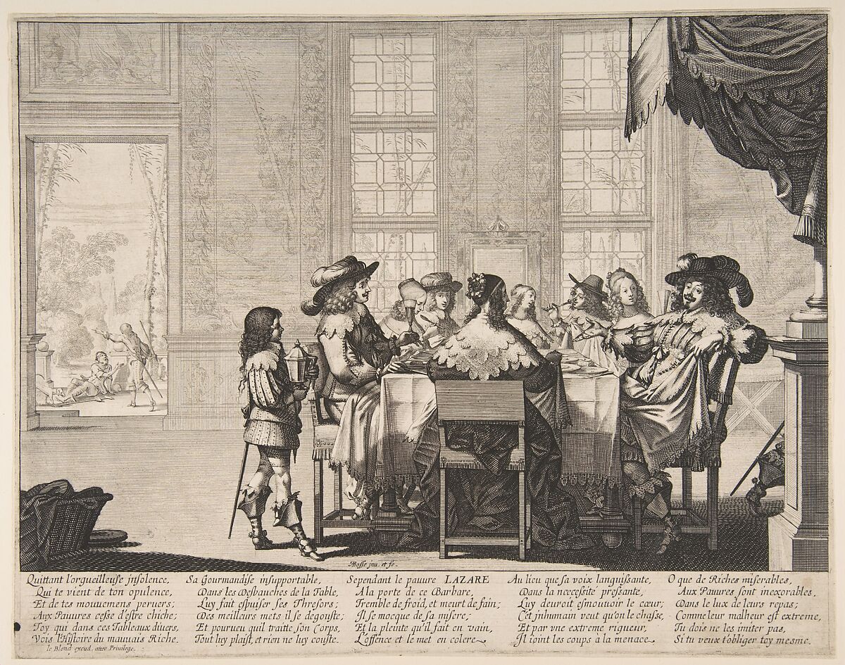 The Banquet of the Rich Man, Abraham Bosse (French, Tours 1602/04–1676 Paris), Etching; first state of two 