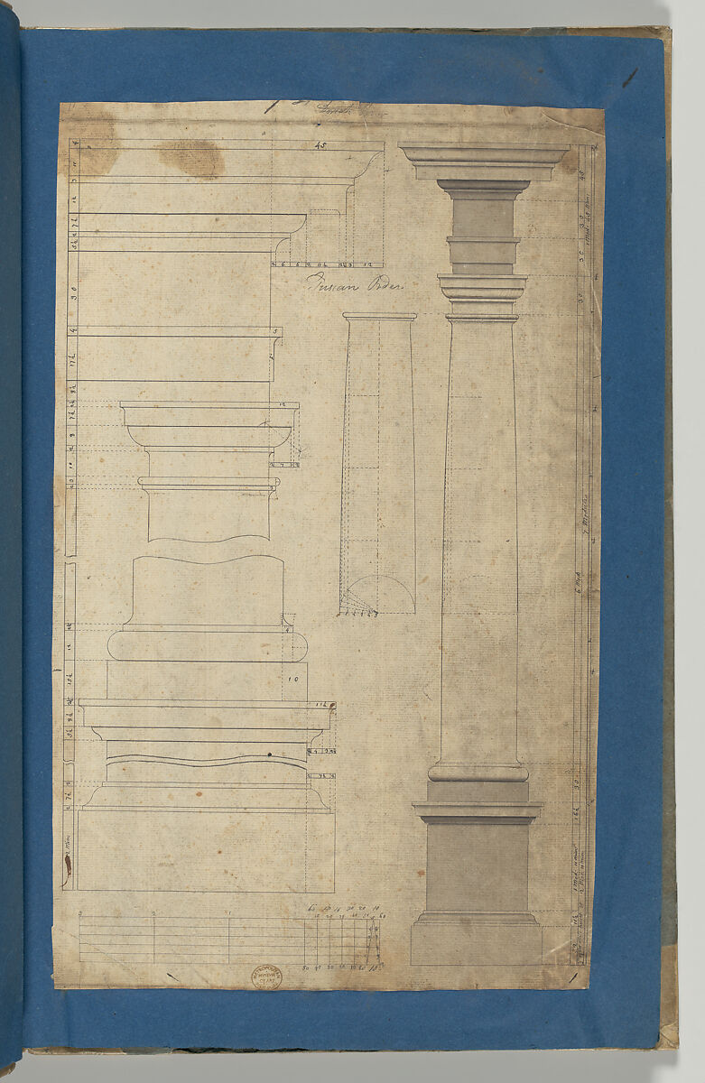 The General Proportion of the Tuscan Order, in Chippendale Drawings, Vol. I, Thomas Chippendale (British, baptised Otley, West Yorkshire 1718–1779 London), Black ink and gray wash