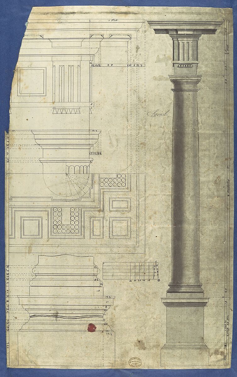 The General Proportion of the Doric Order, in Chippendale Drawings, Vol. I, Thomas Chippendale (British, baptised Otley, West Yorkshire 1718–1779 London), Black ink and gray wash 