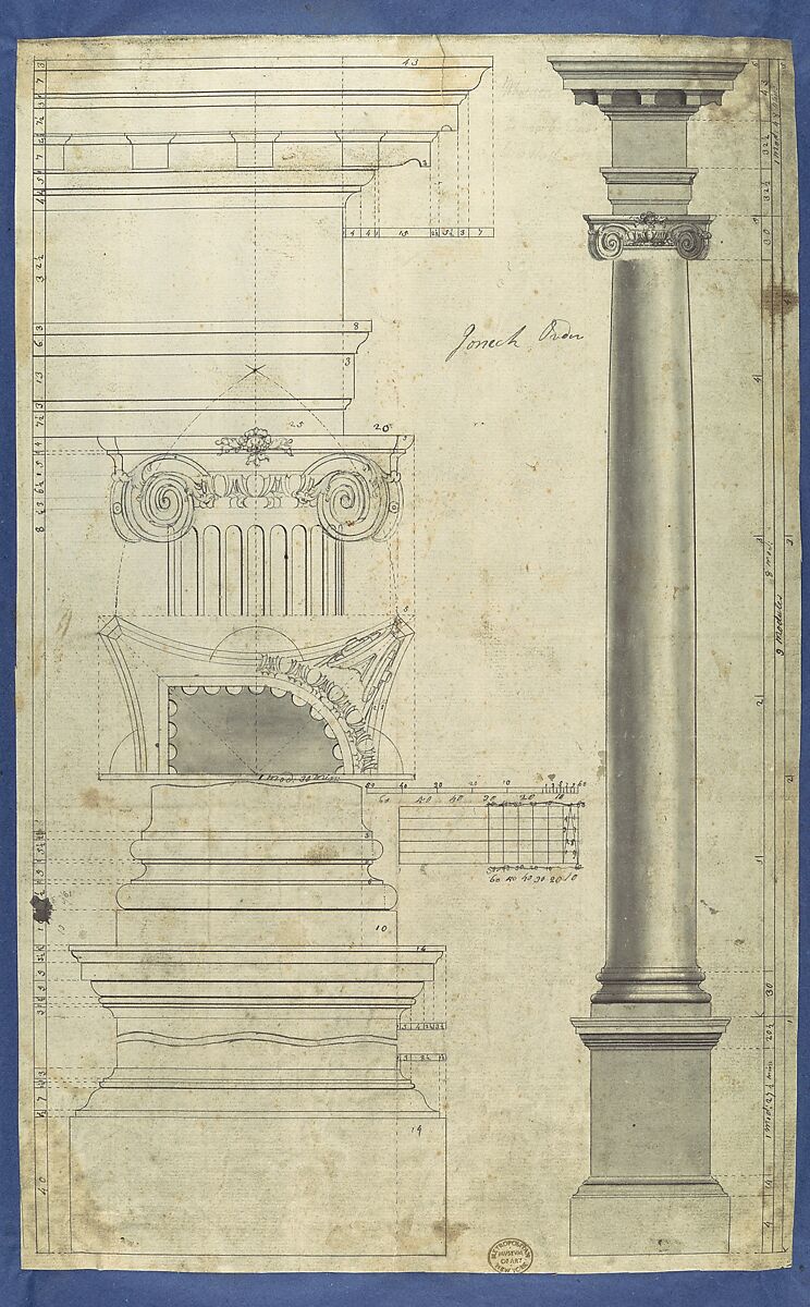 The General Proportion of the Ionick [Ionic] Order, in Chippendale Drawings, Vol. I, Thomas Chippendale (British, baptised Otley, West Yorkshire 1718–1779 London), Black ink and gray wash 