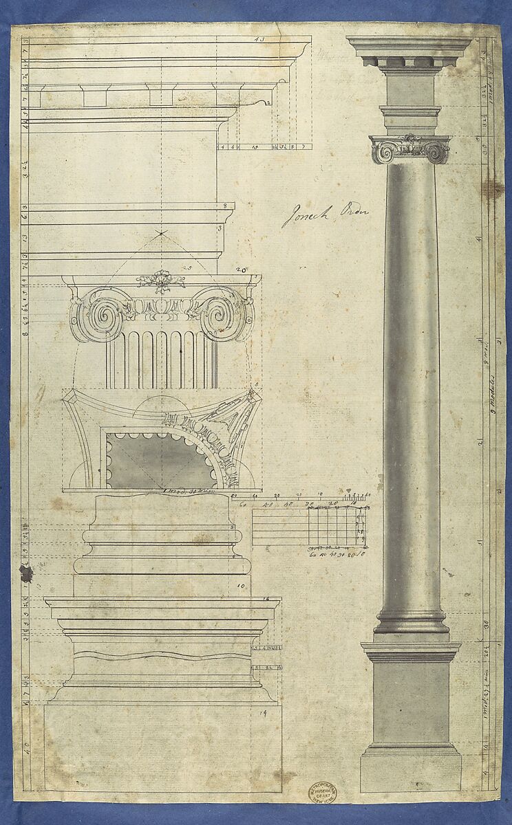 The General Proportion of the Ionick [Ionic] Order, in Chippendale Drawings, Vol. I, Thomas Chippendale  British, Black ink and gray wash