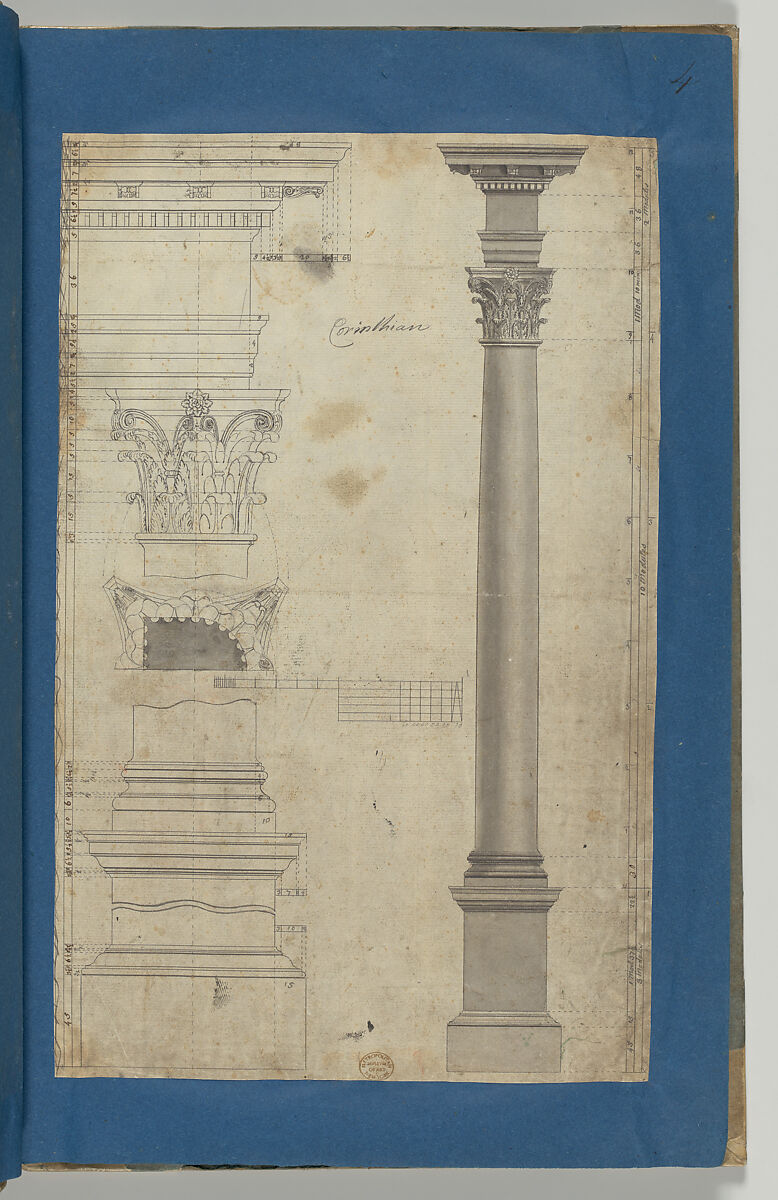 The General Proportions of the Corinthian Order, in Chippendale Drawings, Vol. I, Thomas Chippendale (British, baptised Otley, West Yorkshire 1718–1779 London), Black ink and gray wash
