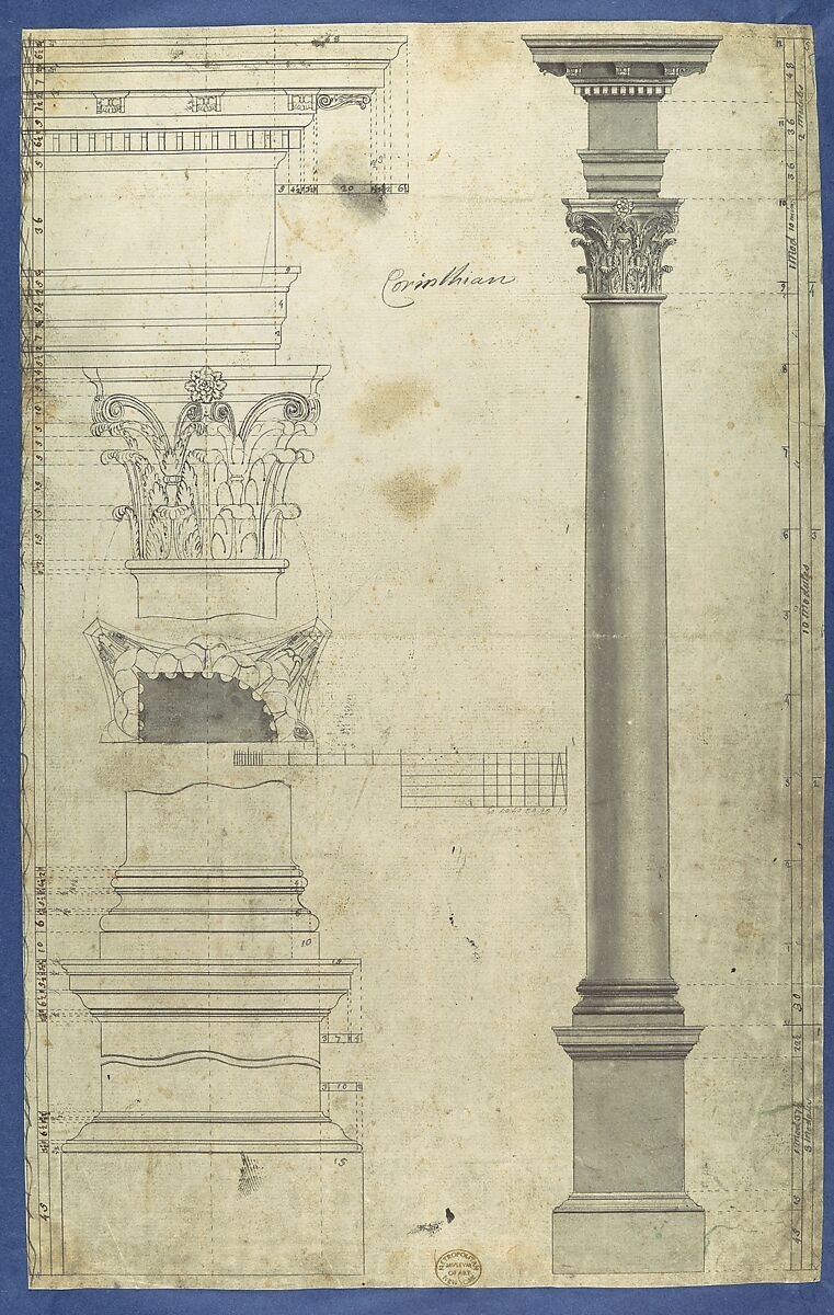 The General Proportions of the Corinthian Order, in Chippendale Drawings, Vol. I, Thomas Chippendale (British, baptised Otley, West Yorkshire 1718–1779 London), Black ink and gray wash 