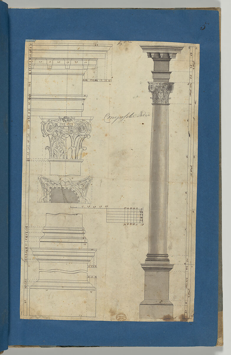 The General Proportions of the Composite Order, in Chippendale Drawings, Vol. I, Thomas Chippendale (British, baptised Otley, West Yorkshire 1718–1779 London), Pen and black ink, brush and gray wash