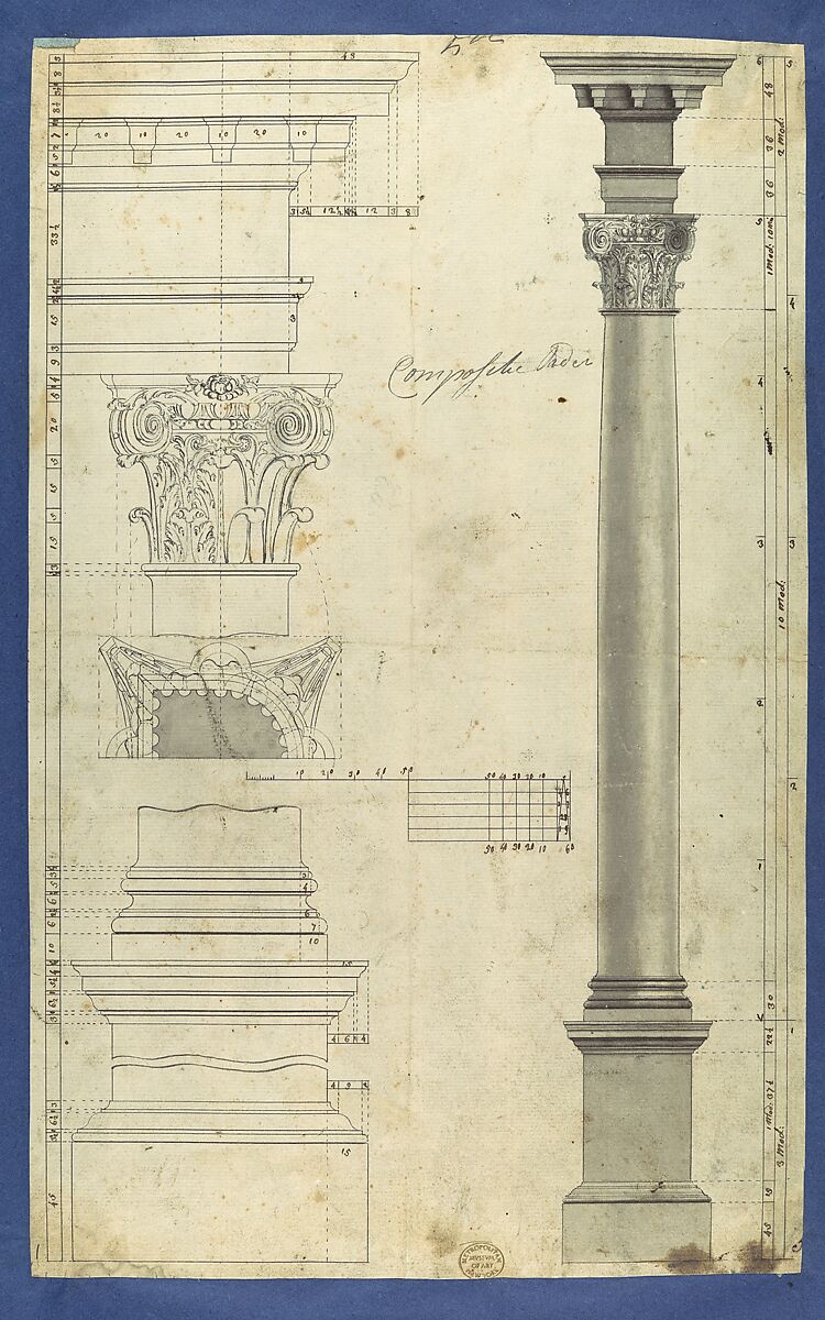 The General Proportions of the Composite Order, in Chippendale Drawings, Vol. I, Thomas Chippendale (British, baptised Otley, West Yorkshire 1718–1779 London), Black ink and gray wash 