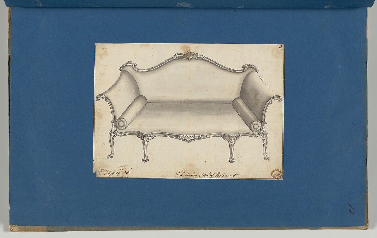 Sofa, in Chippendale Drawings, Vol. I, Thomas Chippendale (British, baptised Otley, West Yorkshire 1718–1779 London), Black ink and gray wash