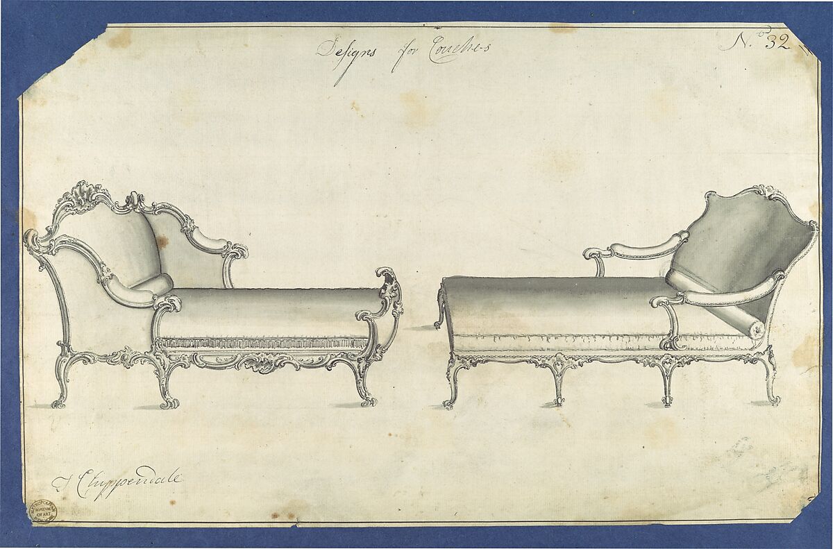Two Couches, in Chippendale Drawings, Vol. I, Thomas Chippendale (British, baptised Otley, West Yorkshire 1718–1779 London), Black ink and gray wash 