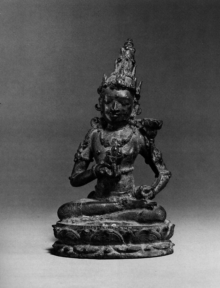 Seated Deity Holding a Double Vajra, Bronze, Indonesia (Java, Ngandjuk) 