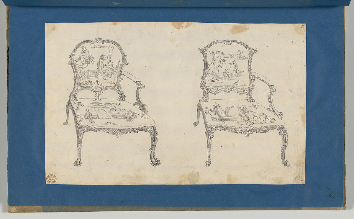 Two French Chairs, in Chippendale Drawings, Vol. I, Thomas Chippendale (British, baptised Otley, West Yorkshire 1718–1779 London), Black ink and gray wash