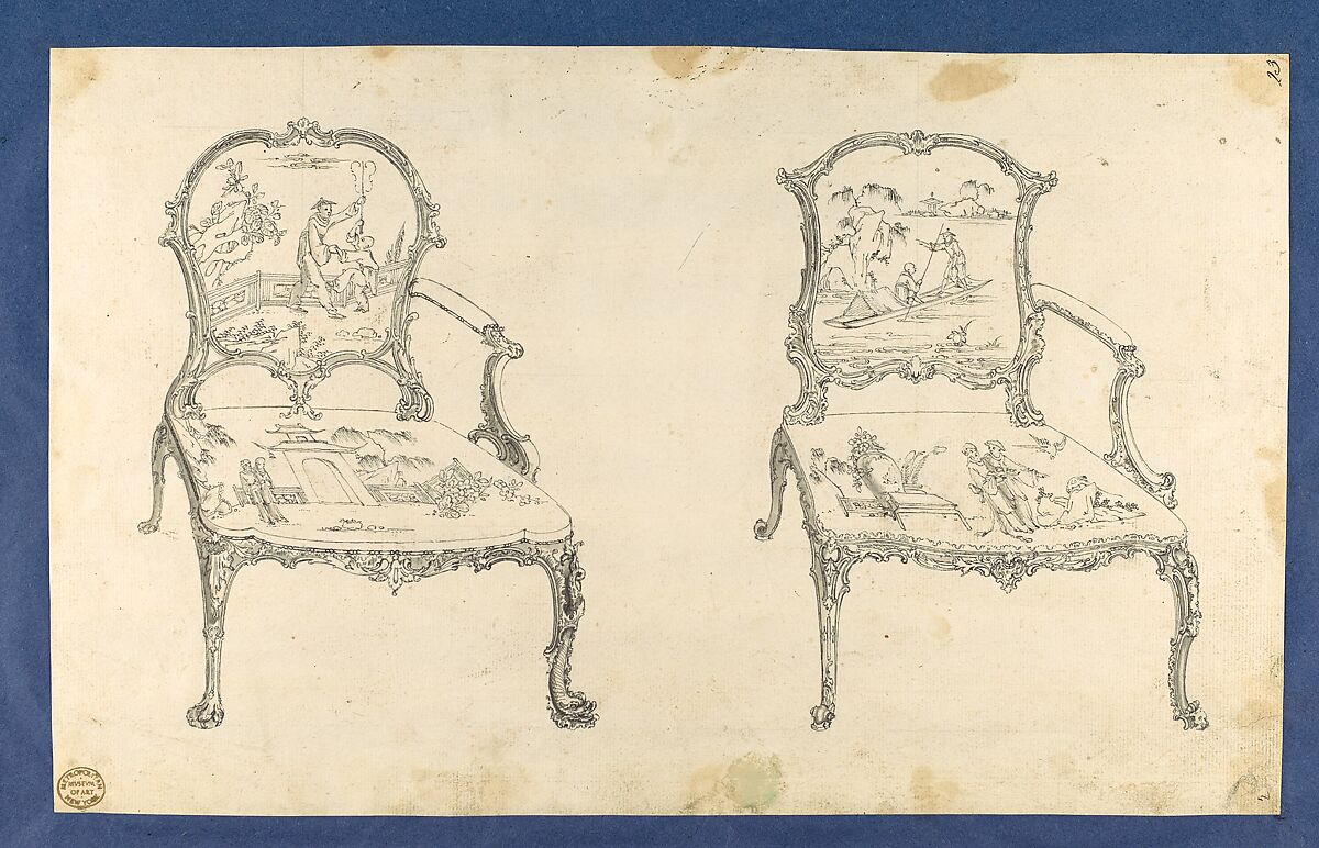 Two French Chairs, in Chippendale Drawings, Vol. I, Thomas Chippendale (British, baptised Otley, West Yorkshire 1718–1779 London), Black ink and gray wash 