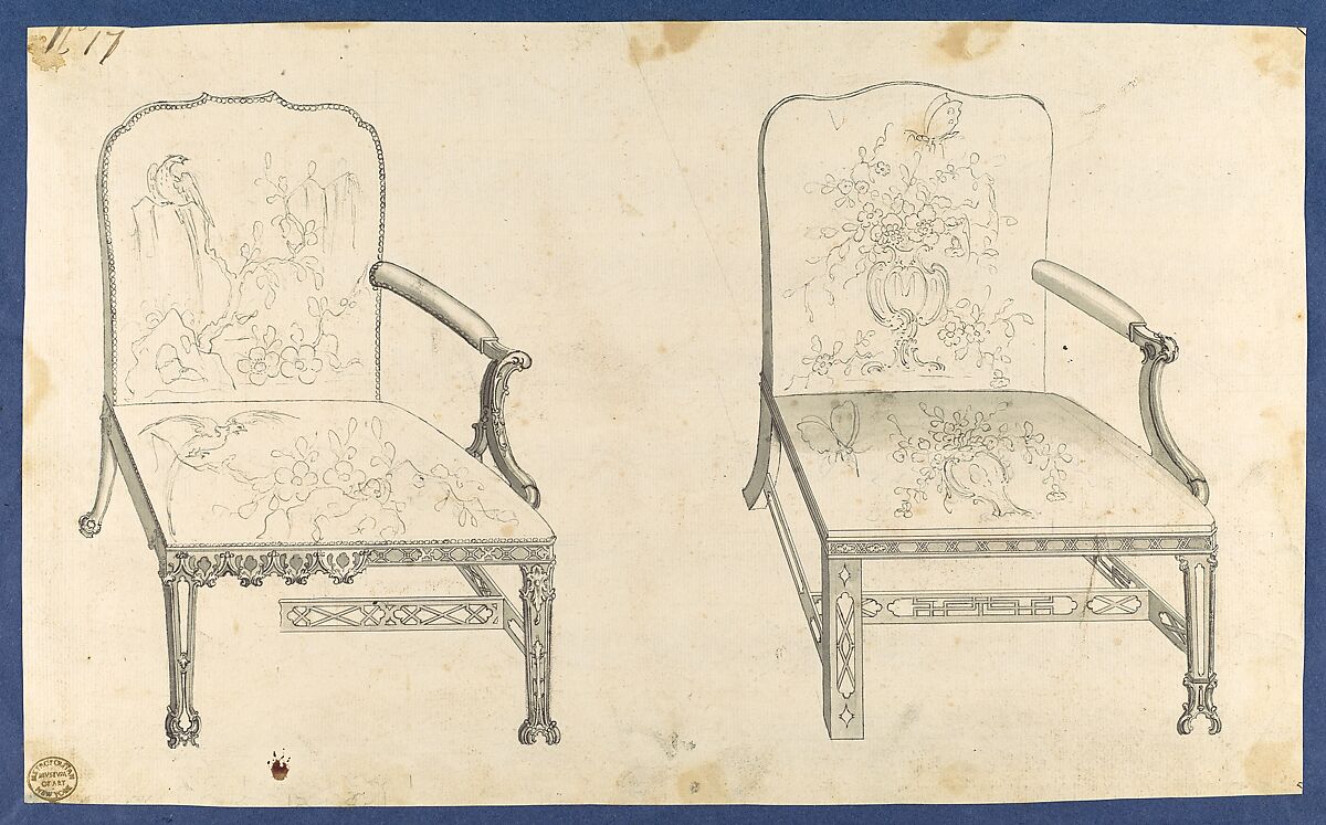 Two French Chairs, in Chippendale Drawings, Vol. I, Thomas Chippendale  British, Black ink and gray wash