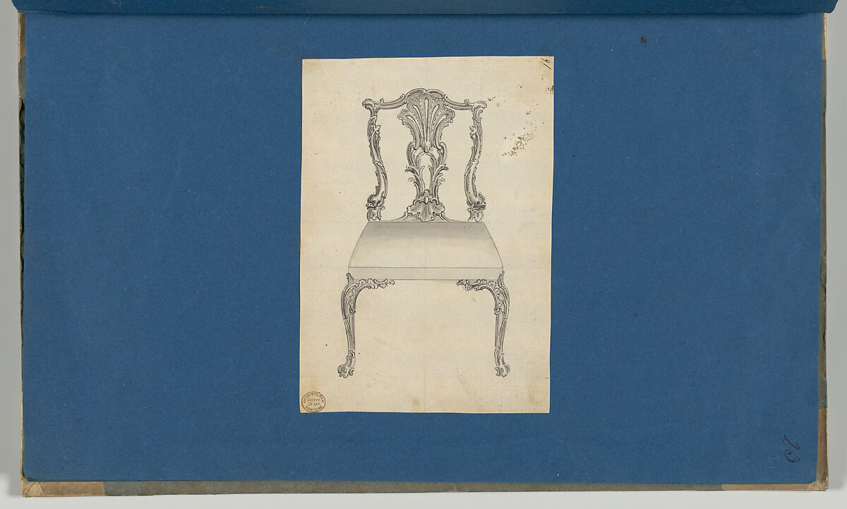 Chair, in Chippendale Drawings, Vol. I, Thomas Chippendale (British, baptised Otley, West Yorkshire 1718–1779 London), Black ink, gray ink and gray wash