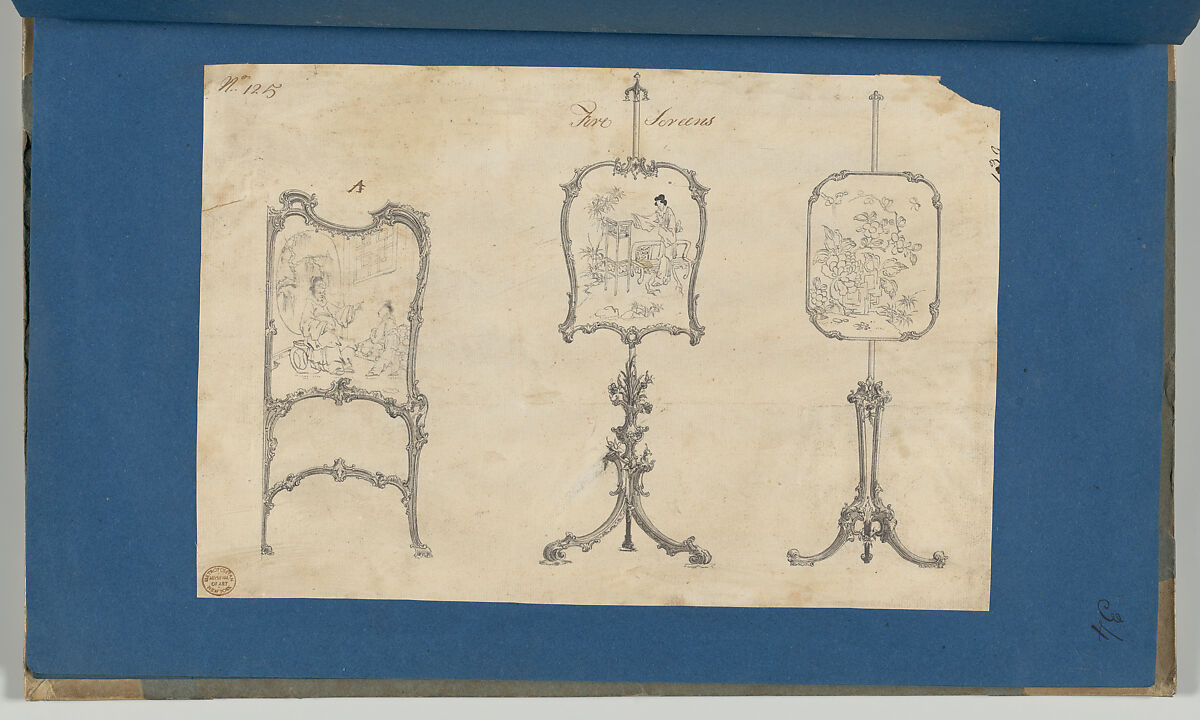 Fire Screens, in Chippendale Drawings, Vol. I, Thomas Chippendale (British, baptised Otley, West Yorkshire 1718–1779 London), Black ink, gray ink and gray wash