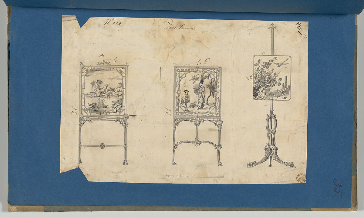 Fire Screens, in Chippendale Drawings, Vol. I, Thomas Chippendale (British, baptised Otley, West Yorkshire 1718–1779 London), Black ink, gray wash 