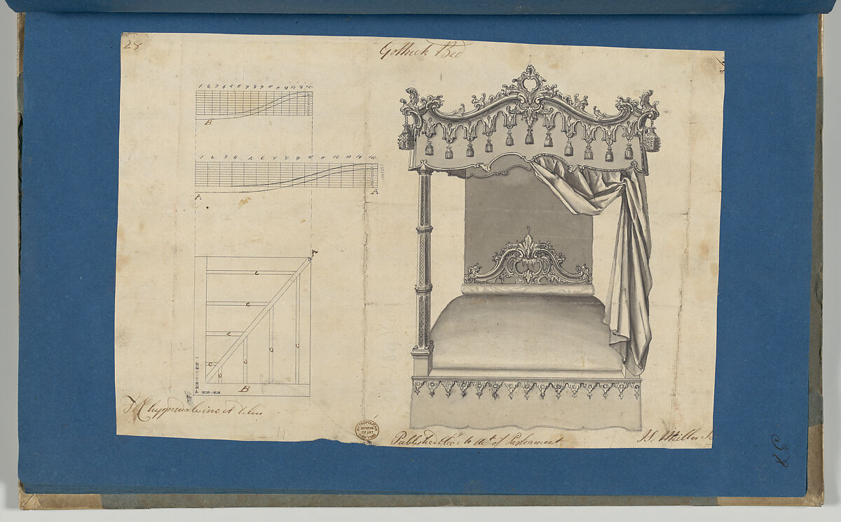 Gothick [Gothic] Bed, in Chippendale Drawings, Vol. I, Thomas Chippendale (British, baptised Otley, West Yorkshire 1718–1779 London), Black ink, gray wash