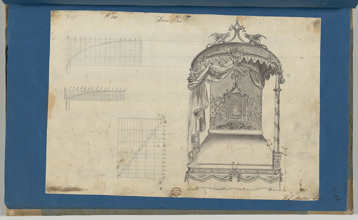 Doom [Dome] Bed, in Chippendale Drawings, Vol. I, Thomas Chippendale (British, baptised Otley, West Yorkshire 1718–1779 London), Black ink, gray wash