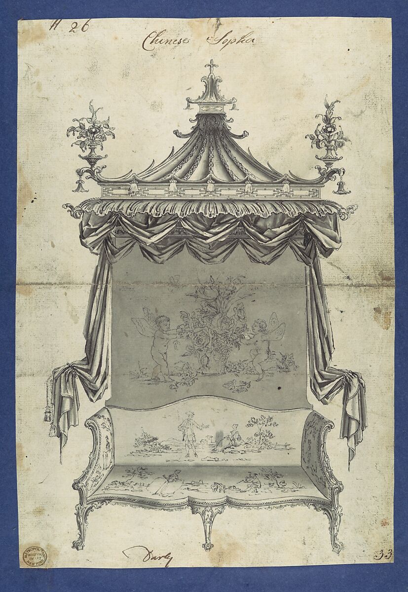 Chinese Sopha [Sofa], in Chippendale Drawings, Vol. I, Thomas Chippendale (British, baptised Otley, West Yorkshire 1718–1779 London), Black ink, gray wash 