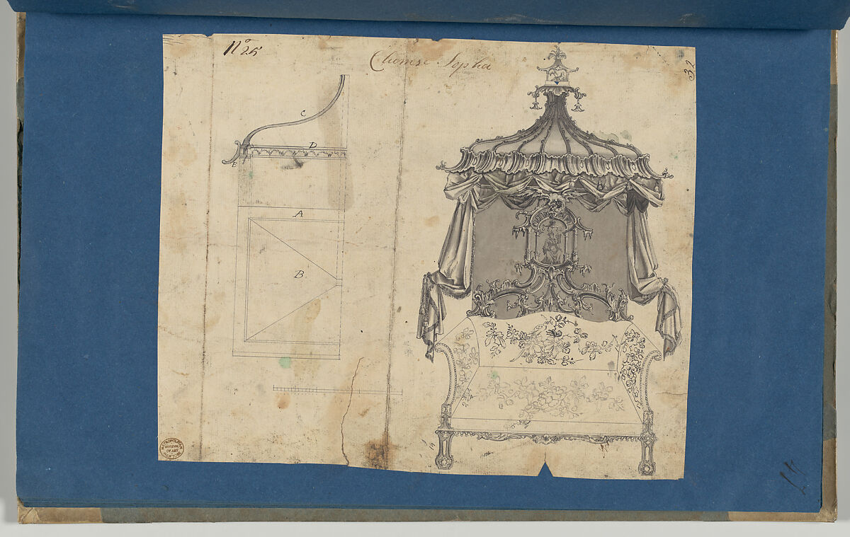 Chinese Sopha [Sofa], in Chippendale Drawings, Vol. I, Thomas Chippendale (British, baptised Otley, West Yorkshire 1718–1779 London), Black ink, gray wash