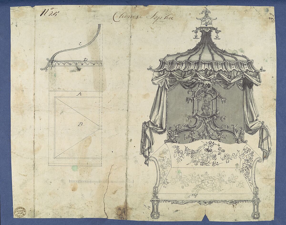Chinese Sopha [Sofa], in Chippendale Drawings, Vol. I, Thomas Chippendale (British, baptised Otley, West Yorkshire 1718–1779 London), Black ink, gray wash 