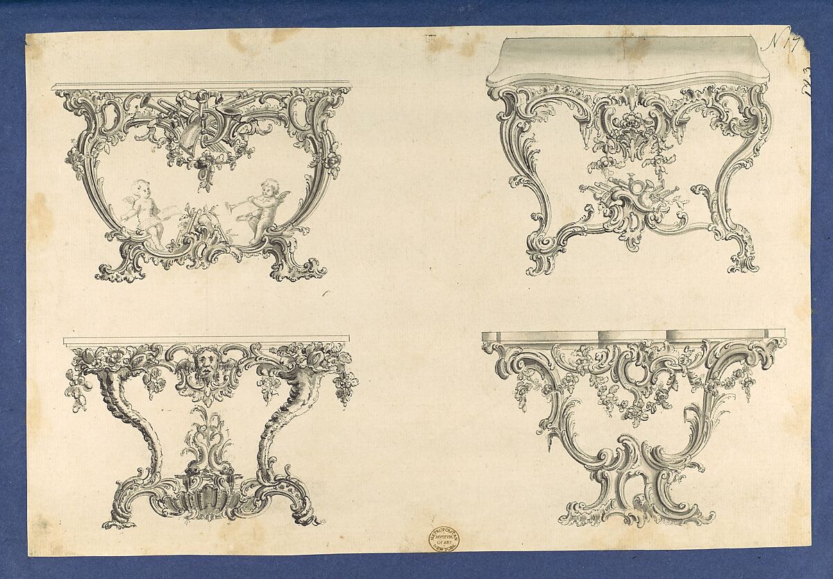Frames for Marble Slabs, in Chippendale Drawings, Vol. I, Thomas Chippendale (British, baptised Otley, West Yorkshire 1718–1779 London), Black ink, gray ink, gray wash 