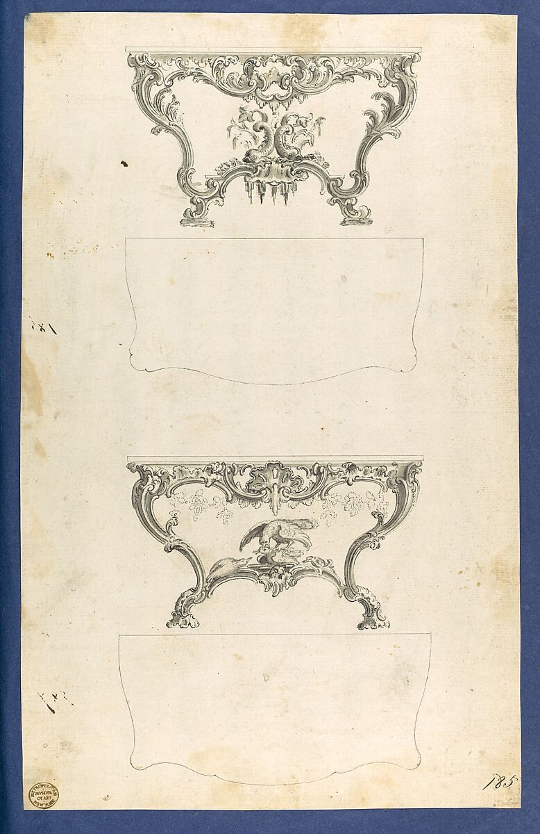 Sideboard Tables, in Chippendale Drawings, Vol. I, Thomas Chippendale (British, baptised Otley, West Yorkshire 1718–1779 London), Black ink, gray ink, gray wash 