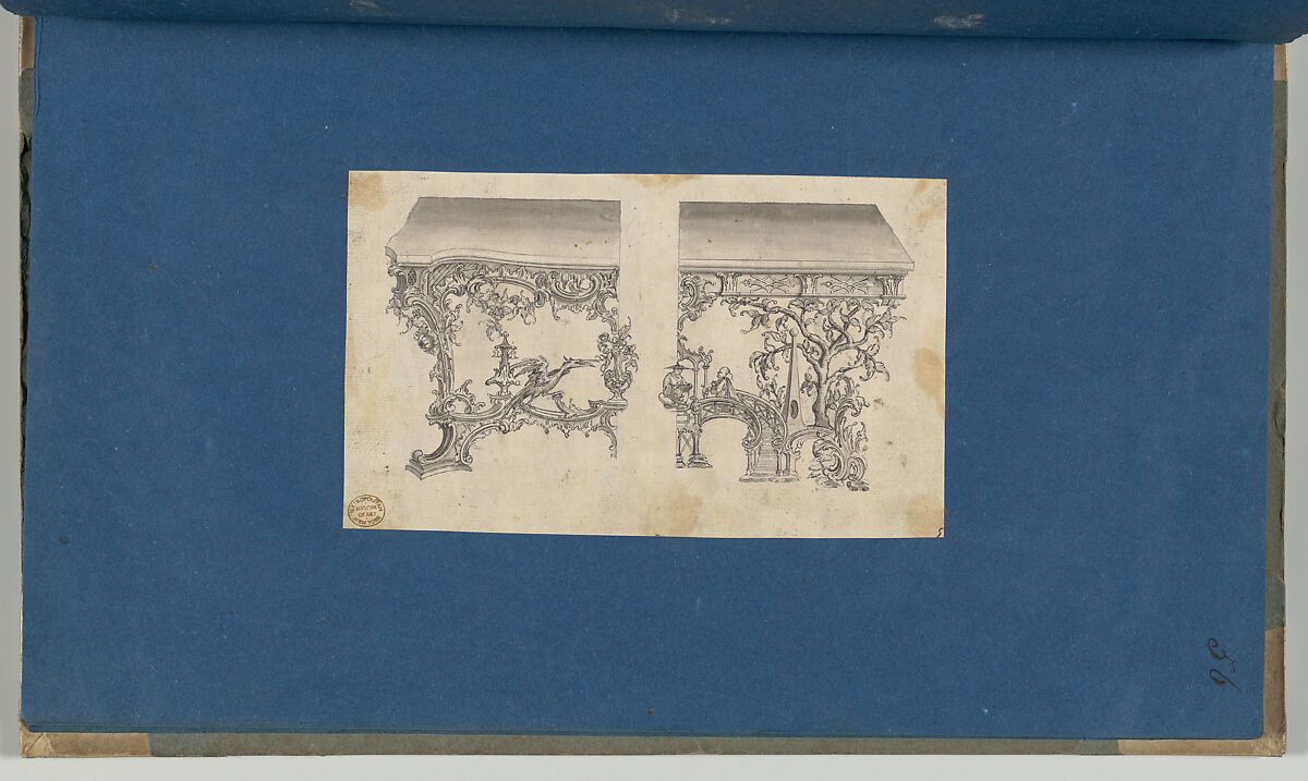 Frames for Marble Slabs, in Chippendale Drawings, Vol. I, Thomas Chippendale (British, baptised Otley, West Yorkshire 1718–1779 London), Black ink, gray ink, gray wash
