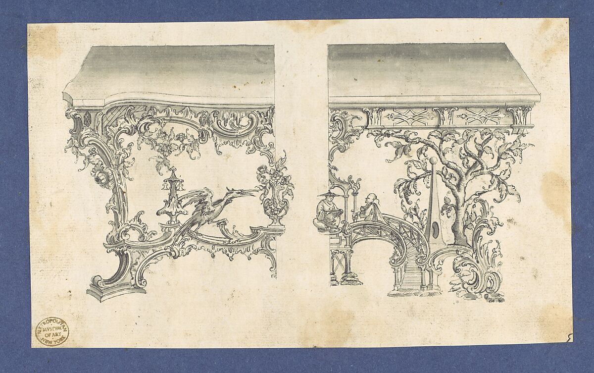 Frames for Marble Slabs, in Chippendale Drawings, Vol. I, Thomas Chippendale (British, baptised Otley, West Yorkshire 1718–1779 London), Black ink, gray ink, gray wash 