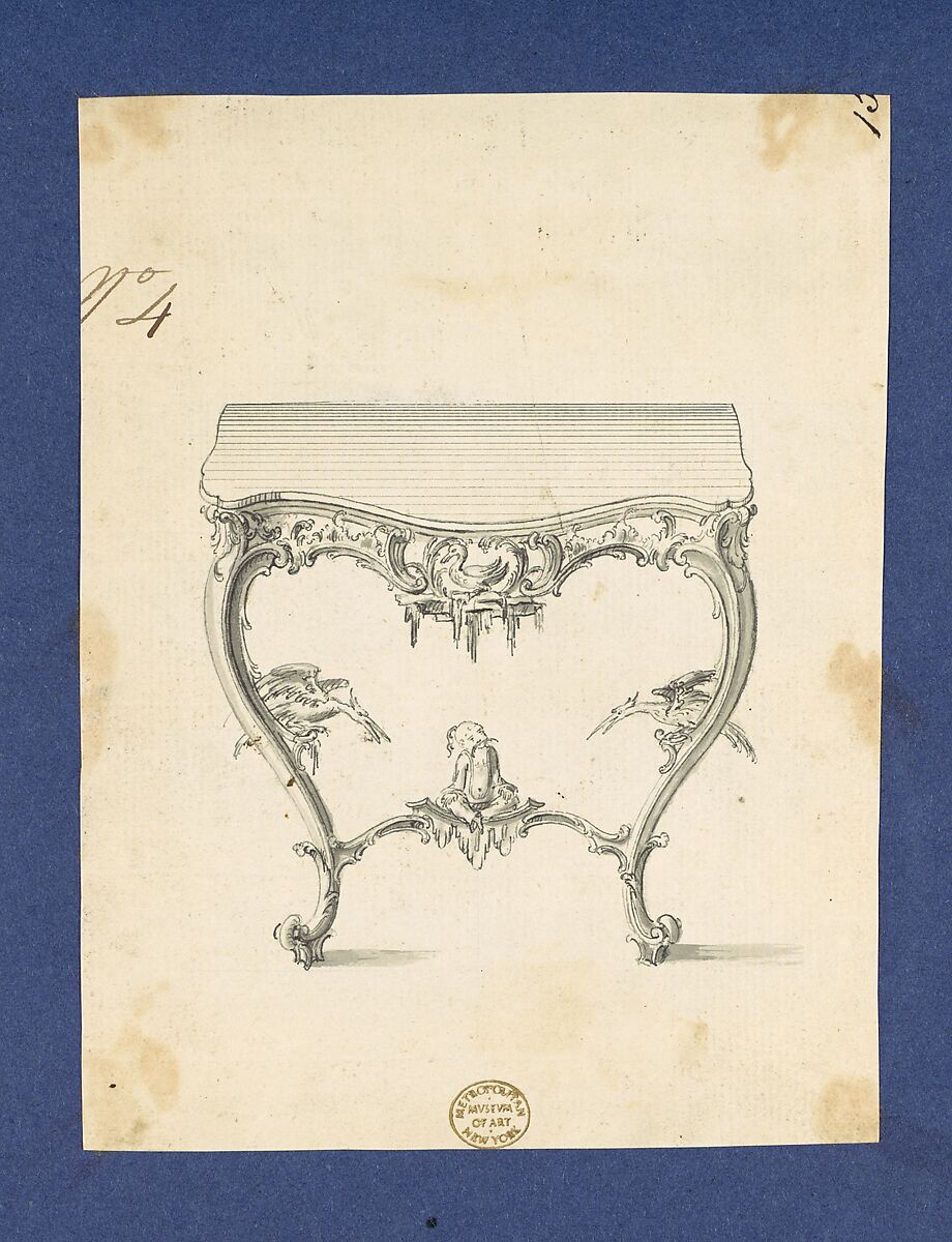 Sideboard Table, in Chippendale Drawings, Vol. I, Thomas Chippendale (British, baptised Otley, West Yorkshire 1718–1779 London), Black ink, gray ink, gray wash 