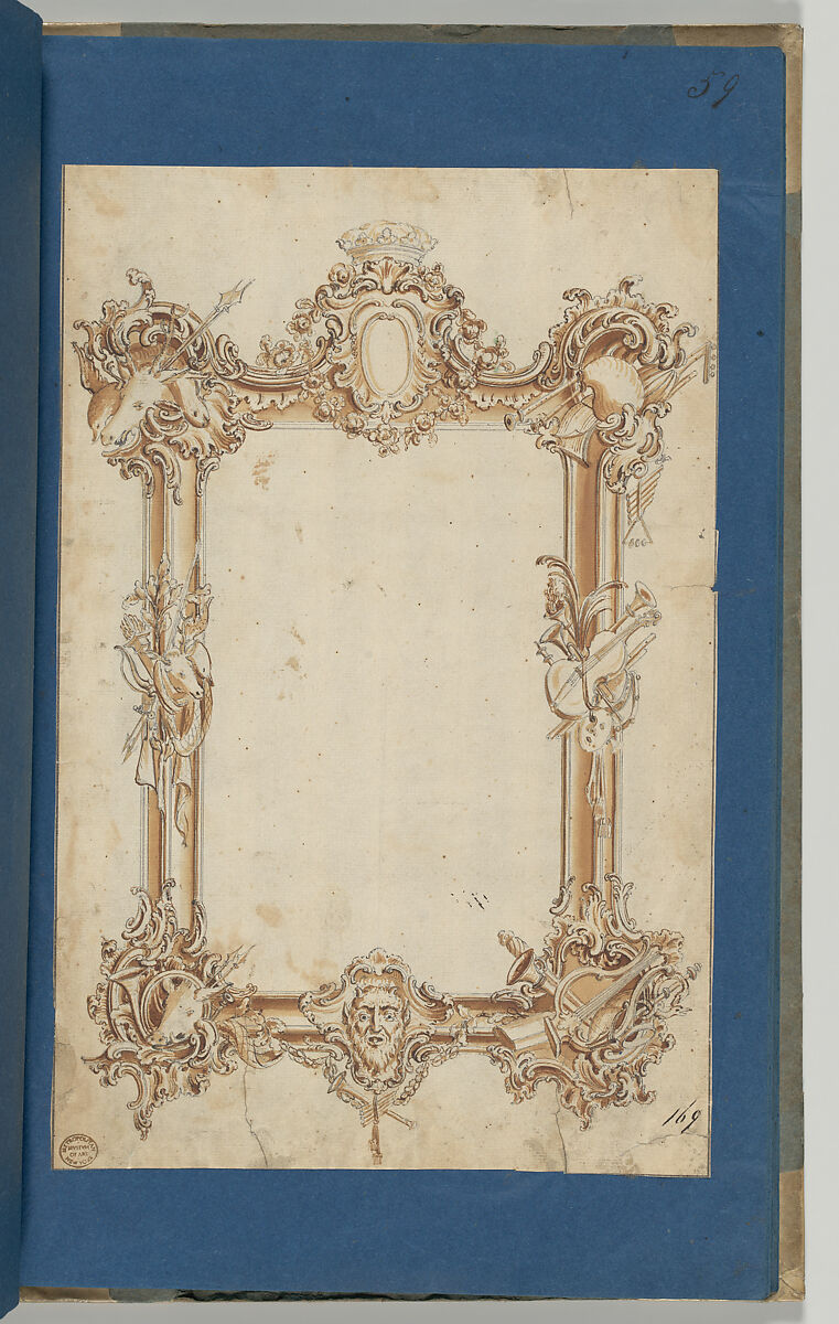 Picture Frame, in Chippendale Drawings, Vol. I, Thomas Chippendale (British, baptised Otley, West Yorkshire 1718–1779 London), Pen and black and brown ink, brush and brown wash