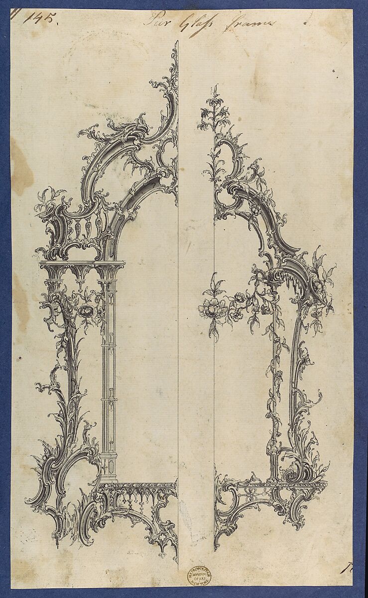 Pier Glass Frames, in Chippendale Drawings, Vol. I, Thomas Chippendale (British, baptised Otley, West Yorkshire 1718–1779 London), Black ink, gray ink, gray wash 