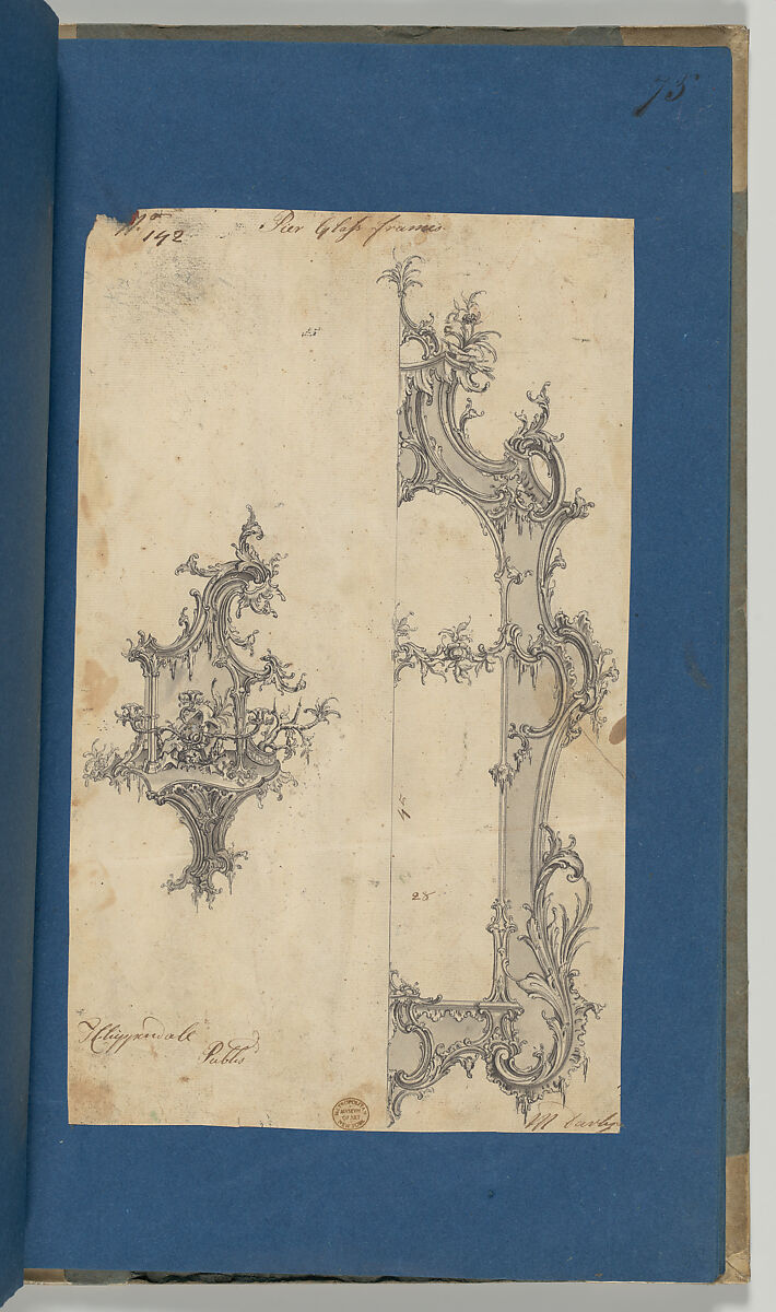 Pier Glass Frames, in Chippendale Drawings, Vol. I, Thomas Chippendale (British, baptised Otley, West Yorkshire 1718–1779 London), Black ink, gray ink, gray wash