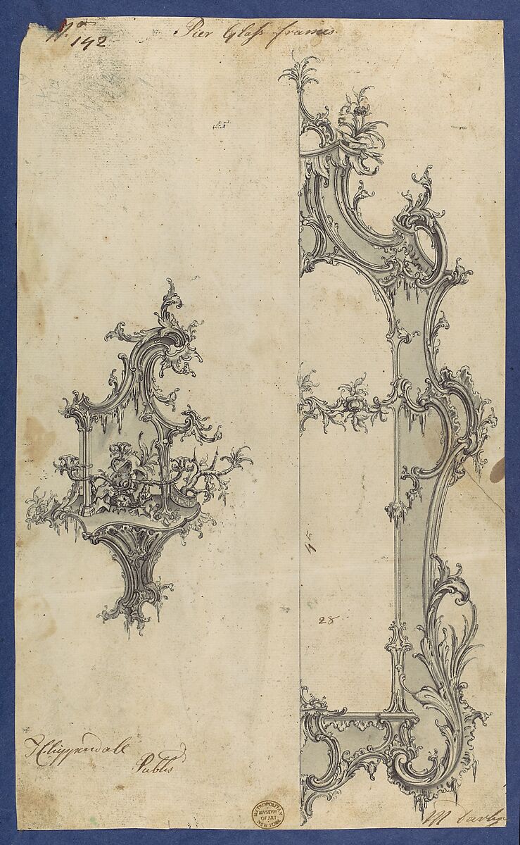 Pier Glass Frames, in Chippendale Drawings, Vol. I, Thomas Chippendale (British, baptised Otley, West Yorkshire 1718–1779 London), Black ink, gray ink, gray wash 