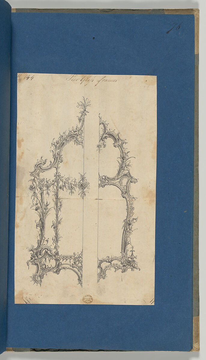 Pier Glass Frames, in Chippendale Drawings, Vol. I, Thomas Chippendale (British, baptised Otley, West Yorkshire 1718–1779 London), Black ink, gray ink, gray wash