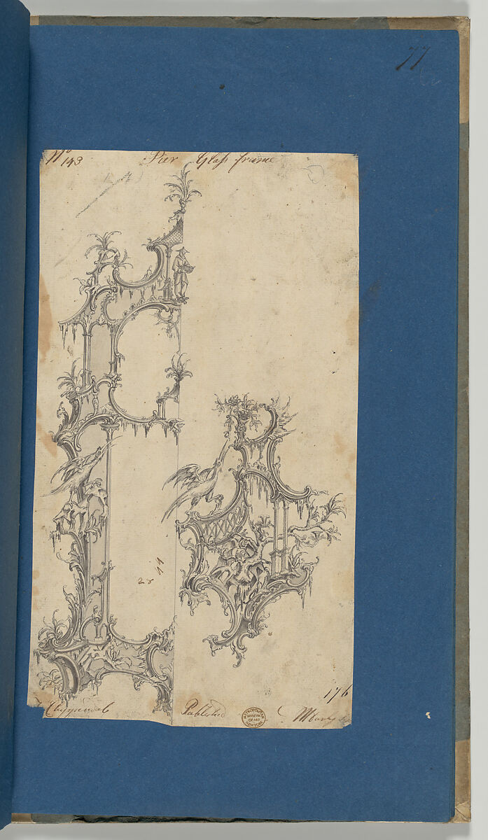 Pier Glass Frames, in Chippendale Drawings, Vol. I, Thomas Chippendale (British, baptised Otley, West Yorkshire 1718–1779 London), Black ink, gray ink, gray wash