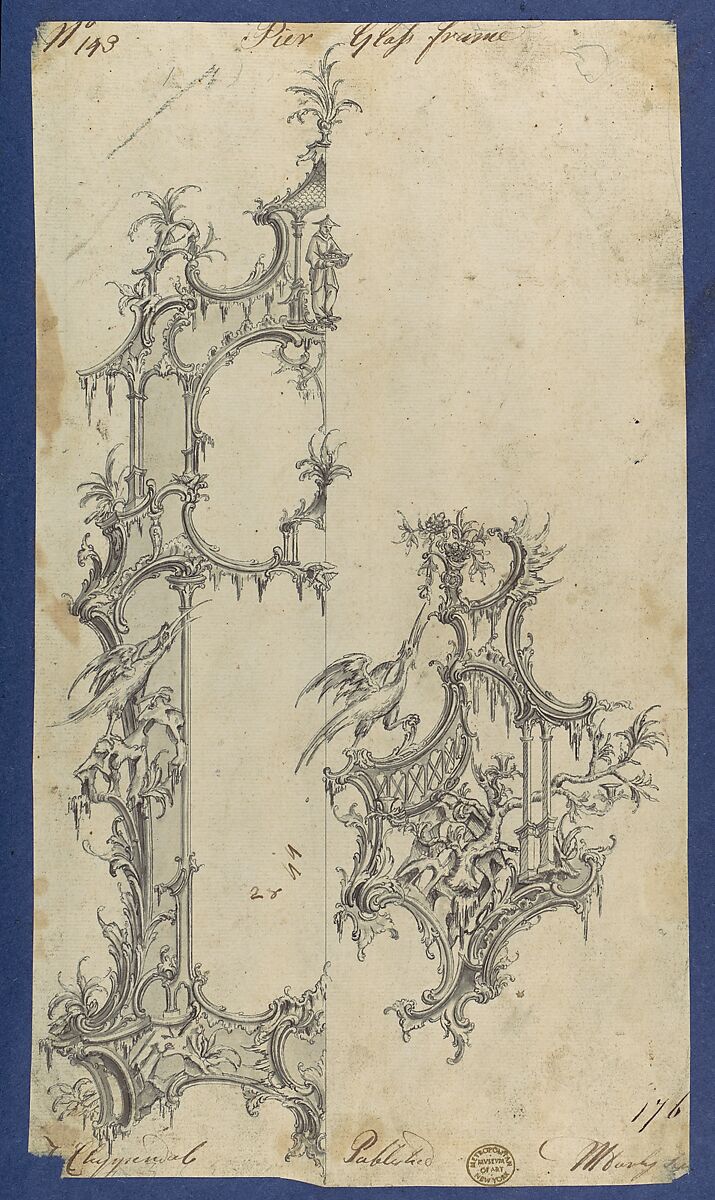 Pier Glass Frames, in Chippendale Drawings, Vol. I, Thomas Chippendale (British, baptised Otley, West Yorkshire 1718–1779 London), Black ink, gray ink, gray wash 