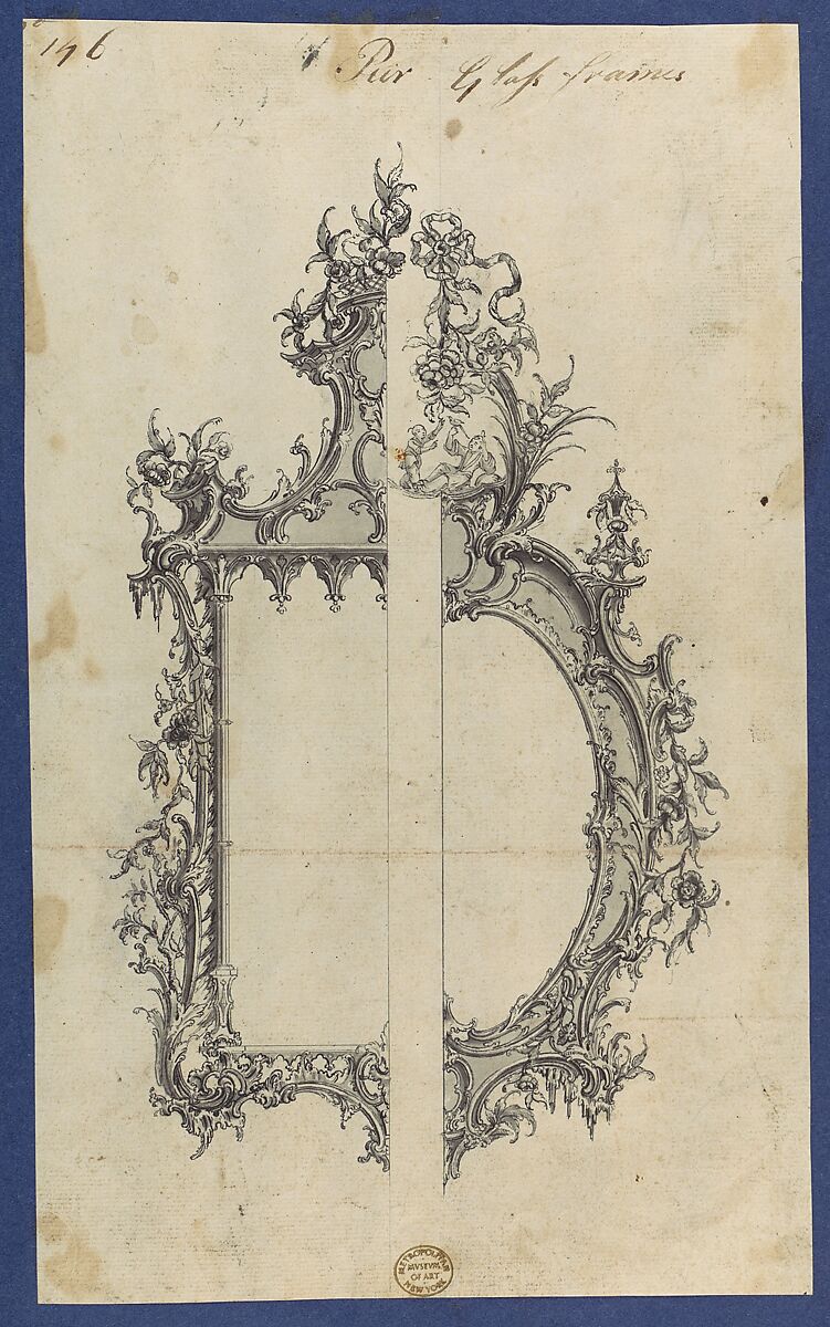 Pier Glass Frames, in Chippendale Drawings, Vol. I, Thomas Chippendale (British, baptised Otley, West Yorkshire 1718–1779 London), Black ink, gray ink, gray wash 