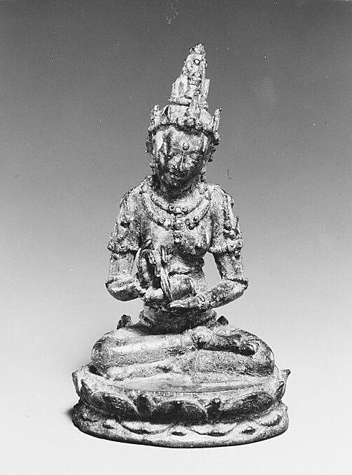 Seated Female Deity Holding a Conch and Branch (?), Bronze, Indonesia (Java, Ngandjuk) 